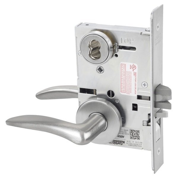 Entrance or Office Mortise Lock, DS Lever, A Rose, 6-Pin LFIC Less Core, Satin Chrome